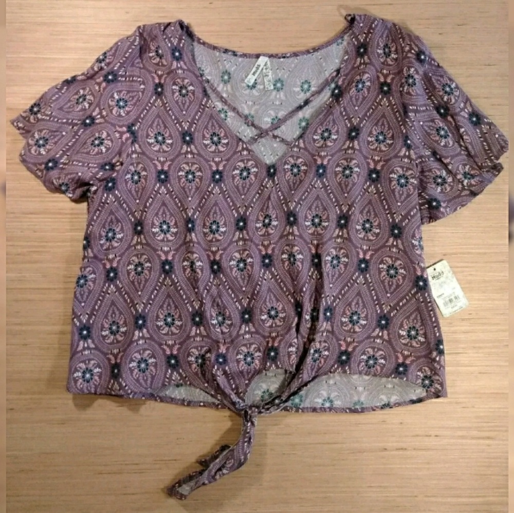Mudd womens cross chest front tie blouse size L